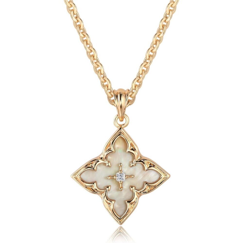 Gold Mother-of-Pearl Floral Pendant Necklace